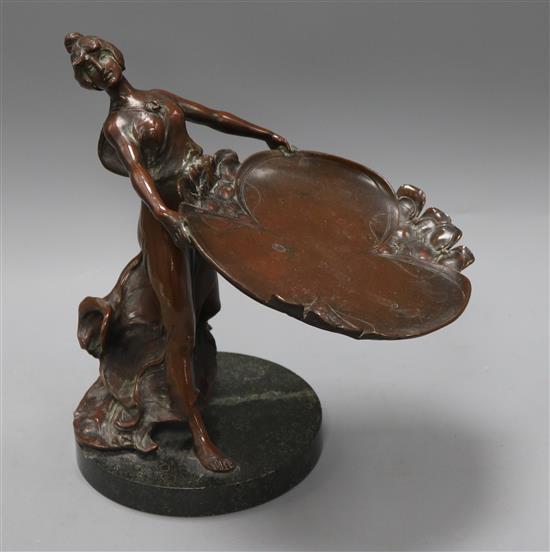 A spelter figural dish height 26cm (a.f.)